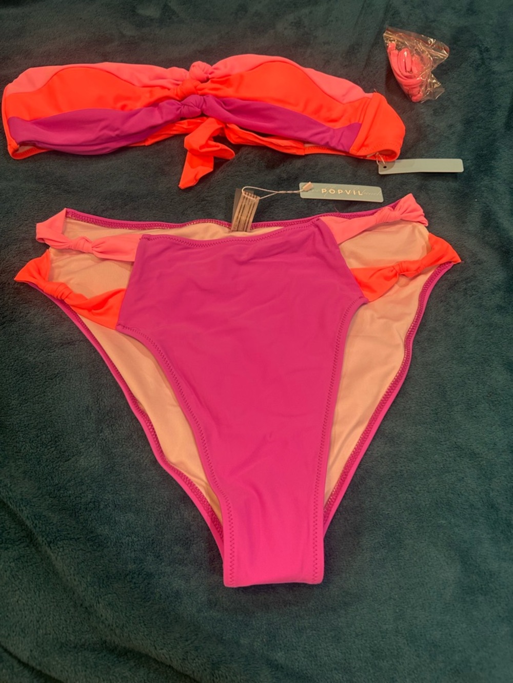 Popvil Pink & Coral High-Waist Bikini Set